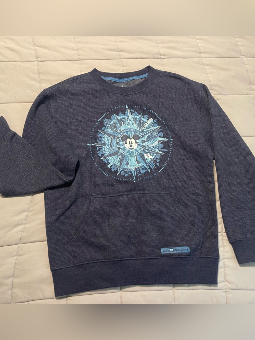 Disney Navy Crewneck Sweatshirt with Light Blue Compass Graphic